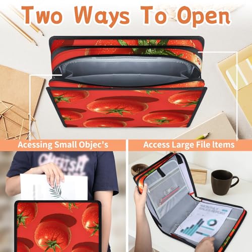 Vegetable Tomato Food Zipper Binder, 3 D-Ring Expanding File Folder with Handle & Adjustable Shoulder Strap, 400 Sheets Capacity Multi-Pocket Organizer for 13 Inch Laptop - color: Vegetable Tomato Food
