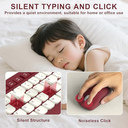 Wireless Keyboard and Mouse Combo, Full-Sized Wireless Keyboard and Adjustable DPI Mouse, 2.4GHz USB Receiver, Keyboard and Mouse for PC, Windows, Desktop, Laptop (Wine Red-B) - color: Wine Red-B