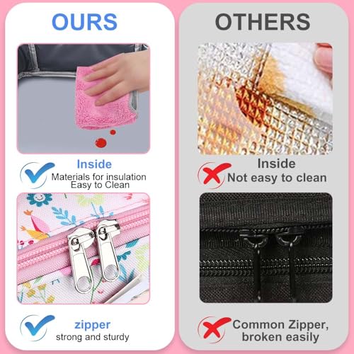RHCPFOVR Kids Lunch Bag - Insulated Lunch Box for Boys Girls,Washable Lunch Bag and Reusable Toddler Leak-proof Lunchbox for School and Daycare - color: Leaf & Flower