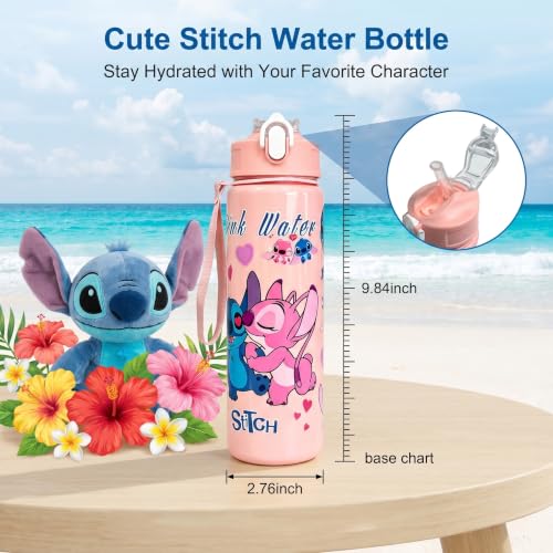 Cartoon Huntrix Water Bottle for Girls, 25oz Leak Proof with Straw Lid, Gifts for Girls (Pink Stitch) - color: Pink Stitch