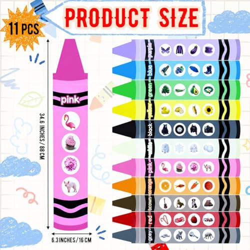 11 Sets Jumbo Size Crayon Bulletin Board 34.7 Inch Colour Recognition Poster Decoration Fruit Animals Plants Bulletin Board for Kindergarten Preschool Learning Classroom Chalkboard Decoration