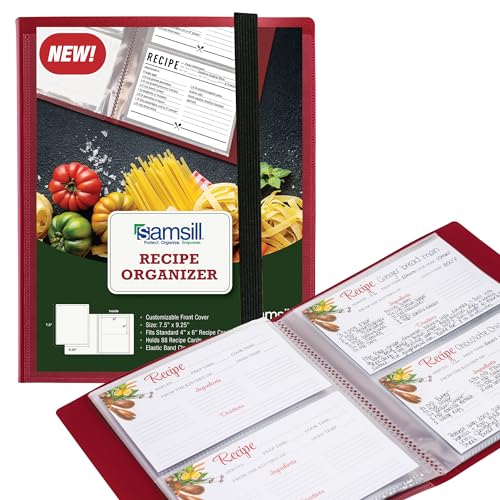 Samsill Plastic Recipe Holder, Recipe Book with Plastic Sleeves, Holds up to 88 Recipe Cards, 4x6 Index Cards, Customizable Cover - size: 1 Pack, style: Book
