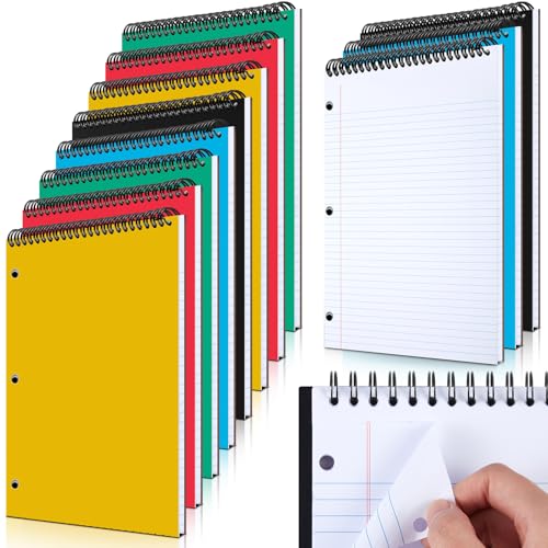 MotiMind 10 Pack 8.5" x 11" Top Spiral Notebook with 3 Hole Punched White Legal Pads College Ruled Notepad 50 Sheets Hard Cardboard Paper Wirebound Notepad for Office Business School - color: Vivid Colors