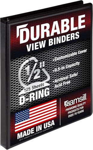 Samsill Durable 0.5 inch 3 Ring Binder, D Ring Binder,100% Recycled Chipboard, Black - color: Black, size: 1 Pack, style: 0.5 Inch