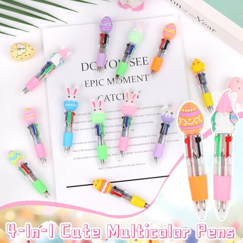 CCINEE 24pcs Easter Mini Multicolor Ballpoint Pen, Cute Easter Egg Bunny Retractable Writing Pen Bulk 4-in-1 Stationery Pens for Spring Gifts Classroom Prize Party Favor - color: White