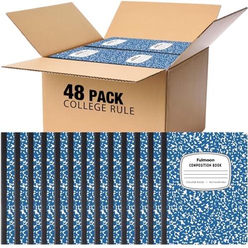 Fulmoon 48 Pcs Composition Notebook College Ruled Hard Cover Notebook 60 Sheets/120 Pages for School College Journal Writing Programs Art Recipes 9.75 x 7.5 Inch, Blue