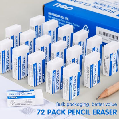 Deli Pencil Erasers, Pencil Eraser, 72 Pack, White Erasers, Erasers for Drawing, Kids, Artist, White, Large - size: 72 PACK