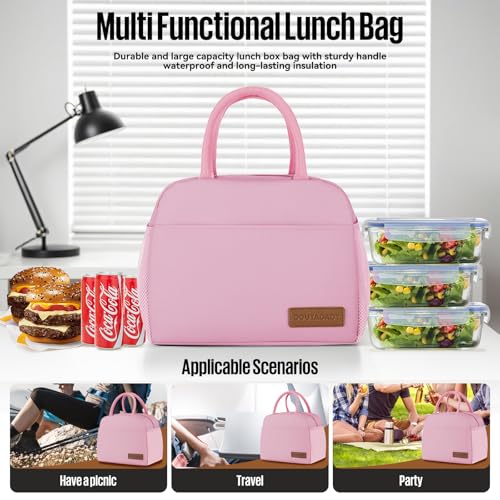 douyadady Lunch Bag&Box Women/Men Insulated&Reusable | Spacious Lightweight Waterproof Sturdy Durable Great Value For Office Work School Picnic Travel - color: Pink