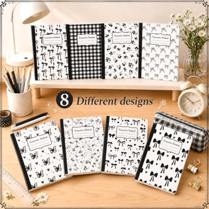 8 Pack Black Bow Composition Notebooks Bulk Black Notebook College Ruled Journal 100 Pages Cute Aesthetic Bow Composition Books Back to School Gift for Student Teacher Office Supplies 9.7x7.5 Inch - color: Black Bow