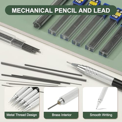 PATIKIL 2Pcs Mechanical Pencil 0.7mm, Lead Pencils Mechanical Holder Medium Point Automatic Metal Holder for Drawing Art Sketching Woodworking, Black - color: Black