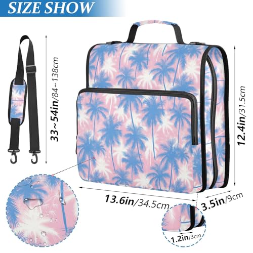 Tropical Palms Zipper Binder 3 Ring Binder 1.5 Inch with Zippers Shoulder Strap & Handle Binders Organizer Bag Pink Blue - color: Pink Blue