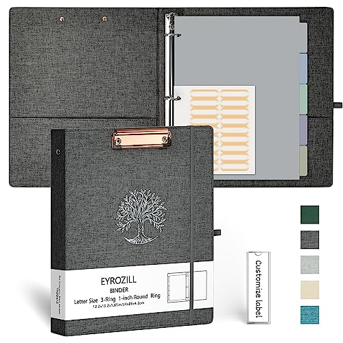 EYROZILL 3 Ring Binder, 1 Inch Linen Binder Organizer for Letter Size (8.5" x 11") with 5 Tab Dividers, File Folder Labels and Low Profile Clipboards, School and Office Supplies- Dark Grey - color: Dark Grey Tree, size: ‎Letter Size - 1 Inch