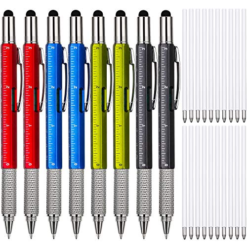Zhanmai 8 Pcs 6 in 1 Multitool Pen Bulk Gift for Men Multi Tool Pen with Ruler Level Screwdriver Cool Stylus 20 Ink Refill Tool Gadget Birthday Christmas Stocking Stuffers (Red, Blue, Green, Gray) - color: Multiple colors