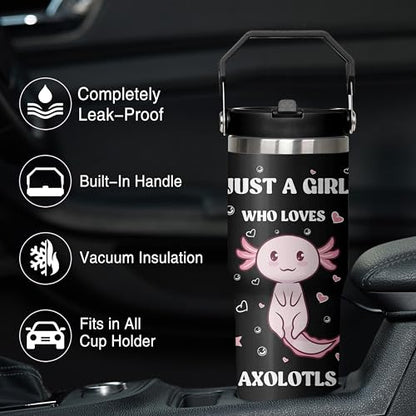 Queen Hero 30 oz Axolotls Tumbler with Handle, Large Insulated Tumbler with Flip & Straw Coffee Mug Cup Stainless Steel Gifts for Women Men Youth - color: Axolotls