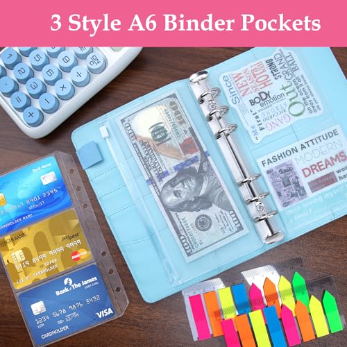 Antner A6 Refill Paper Planner Inserts for A6 6 Ring Notebook Binder, 135 Sheets Lined Filler Paper, 3 Binder Pockets & 10 Dividers & 160PCS Neon Sticky Tabs for Refillable Personal Planners Journals
