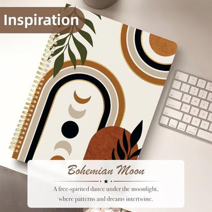 Cute Spiral Notebook journal A4 Aesthetic Pretty Design for Women Girls Kawaii with Pocket, 8.5 x 11 inch, Graph, Moon Boho - color: Moon Boho, style: Graph