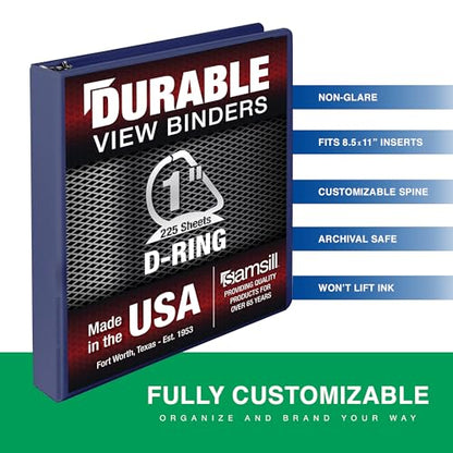 Samsill Durable 1 Inch Binder, D Ring Binder, Customizable Clear View Cover, Midnight Blue, Holds 225 Pages - color: Blueberry, size: 1 Pack, style: 1 Inch