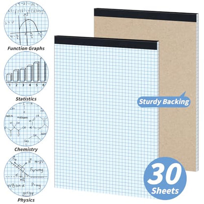 48 Pack Graph Paper Pad 8.5 x 11, 4x4 Graph Ruled, Grid Paper Pad 8-1/2" x 11", Blueprint Quadrille Pad, Easy Tears Off, Cardboard Backing - Grid Pad Notebook, White 80 GSM Graph Paper, 30 Sheets/Pad - size: 8.5x11inch