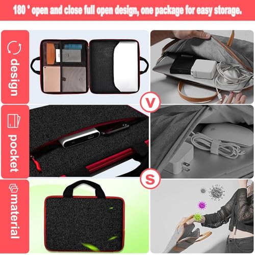 Hseok Laptop Case 13.3-14 Inch Sleeve,TSA Shockproof Computer Handbag,Compatible with MacBook Neo/Pro 14 M5/M4/M3/M2/M1,All Models 13.3" MacBook Air/Pro,XPS 13/14,Most 13-14 Notebooks,Black-red - color: Black-red