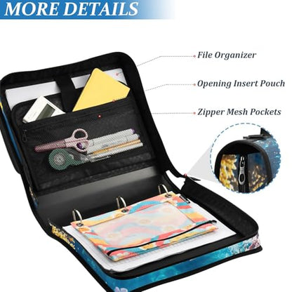 3 Ring Zipper Binder with Shoulder Strap Underwater Fish Ocean Nautical Coastal 2 Inch Zippered Binder Bag 500 Sheet Capacity Multi Pockets for School Supplies - color: Multi26