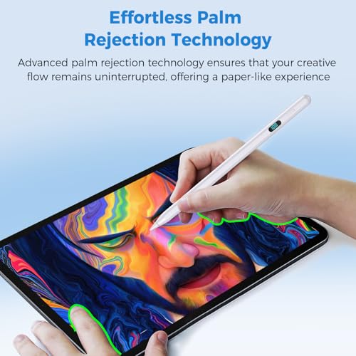 Stylus Pencil for iPad,Compatible with 2026-2018 iPad/Pro/Air/mini（White） | (5 Extra Tips) with Magnetic Attachment,Tilt Sensitivity Palm Rejection,USB-C Faster Charge - color: White