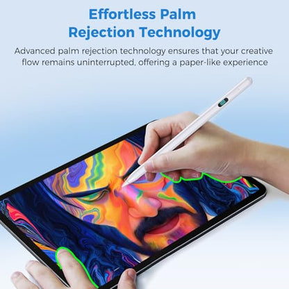 Stylus Pencil for iPad,Compatible with 2026-2018 iPad/Pro/Air/mini（White） | (5 Extra Tips) with Magnetic Attachment,Tilt Sensitivity Palm Rejection,USB-C Faster Charge - color: White