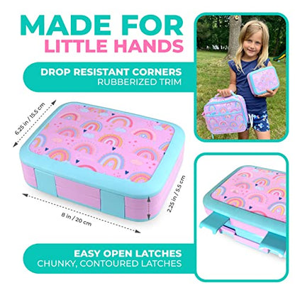 kinsho Kids Bento Lunch Box Set with Thermo, Bag & Ice Pack Purple Rainbow | 4 Compartment Container, Stainless Steel Food Jar for Hot Soup, Snacks, Daycare or School Lunches for Toddlers & Small Girls - color: Rainbow Set