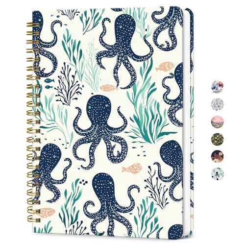 ZOTIA Lined Spiral Journal for Women, A5 Aesthetic Hardcover Notebook for Work, School & Note Taking, Pretty College Ruled Journal, 140 Pages, 6" x 8", Octopus Drift - color: G-Octopus Drift