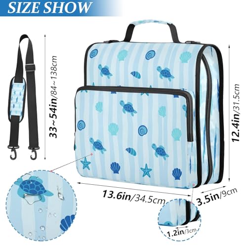Ocean Turtles Zipper Binder for School with Shoulder Strap & Extra Pockets - 1.5 Inch 3-Ring Binder Holds 500+ Sheets, Textbooks, Laptop