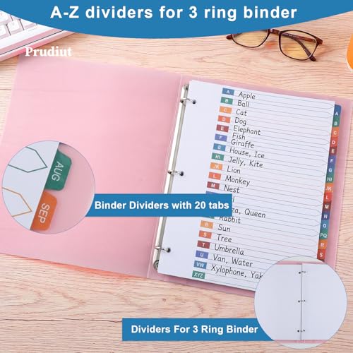2 Sets A-Z Alphabet Dividers for 3 Ring Binder Notebook, 20-Tab 8.5 x 11 in | White Paper and Multicolor Preprinted Tabs Page Dividers for Organizing Documents Files at Office, School, Home
