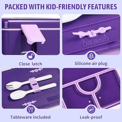 rockpapa Chill Bento Box for Kids- Large 5.5 Cups Lunch Box with Ice Pack - 5 Compartments, BPA-Free, Leak Proof, with Utensils & Portable Handle, Microwave/Dishwasher Safe (Purple Butterfly) - color: Purple Butterfly