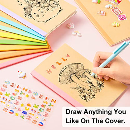 feela 56 Pack Composition Notebooks Bulk, Kraft Cover Lined Blank College Ruled Composition Travel Journals with Rainbow Spines For Women Students Business, 60 Pages, 8.3”x 5.5”, A5, 8 Pastel Colors - color: 8 pastel colors X7