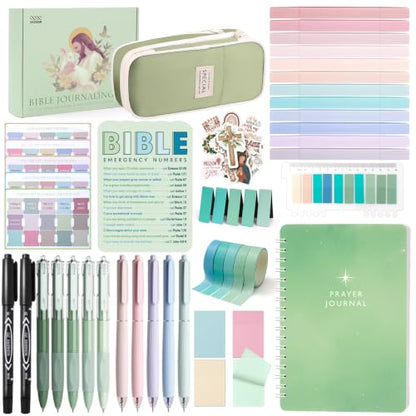 XKDOUS Bible Study Supplies Journaling Kit for Women, Bible Study Kit Journaling Supplies with Prayer Journal, Highlighters, Emergency Card, Pencil Case and More, Christian Gifts for Women, Green - color: Bible Kit - Deluxe (Green)