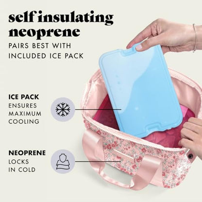 Fit & Fresh Remi Lunch Bag for Women Work – Neoprene Lunch Tote with Containers & Ice Pack, Reusable Meal Prep Lunch Box, Large Capacity, Machine Washable - color: Pink Ditsy Flowers