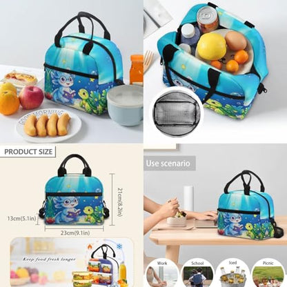 Blue Axolotl 4PCS Backpack Set for Elementary School Kids 6-11 - 17 inch Turtle Print Backpack withwith Insulated Lunch Box, Pencil Case & Water Bottle Holder for Back to School - color: Blue Axolotl
