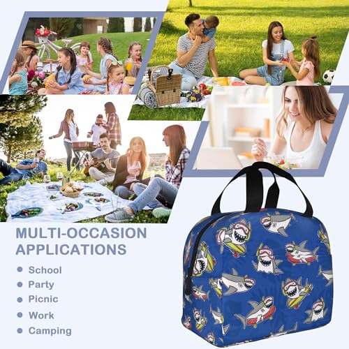 Shark Riding a Skateboard Funny Insulated Lunch Bag Reusable Lunch Box Women Men,Cooler Thermal Meal Tote for Kids School Student Picnic Office Work - color: Shark Riding a Skateboard Funny