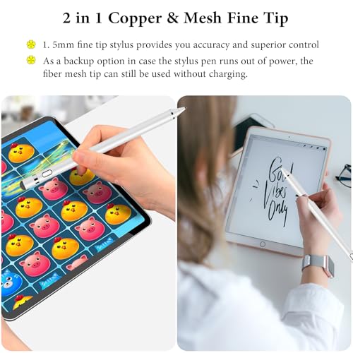 Kenkor Stylus Pen for Touchscreen, Rechargeable Digital Fine Point Active Tablet Pencil, Stylus Pen for iPhone/Switch/Android/Apple iPad Pro/Air/Mini/Samsung/Cellphone/Tablet Drawing & Writing - White - color: White