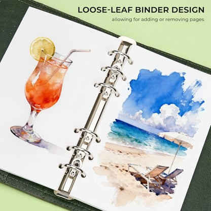Lightwish Watercolor Sketchbook, 100% Cotton 300gsm Acid Free Hot Press, 6.69" x 3.94", 20 Sheets, Binder Bound & Refillable Paper for Artists,Adults,Students, Travel Art Journal - color: Green
