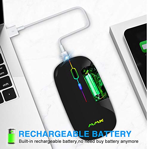 Wireless Bluetooth Mouse for Laptop, Rechargeable Mouse 2.4G USB Optical Wireless Mouse, LED Slim Dual Mode(Bluetooth 5.0 and 2.4G) Wireless for Laptop, PC, Mac OS, Android, Windows (Black) - color: Black