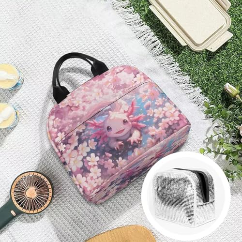 Cute Axolotl Lunch Bag for Girls Portable Handle Large Thermal Cooler Bag Kids Insulated Lunch Box Multifunctional for Elementary Middle School High School - color: Cute Axolotl