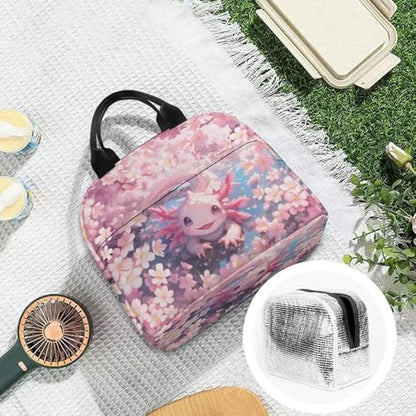 Cute Axolotl Lunch Bag for Girls Portable Handle Large Thermal Cooler Bag Kids Insulated Lunch Box Multifunctional for Elementary Middle School High School - color: Cute Axolotl