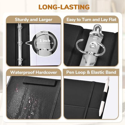 JoyCat 3 Ring Binder Clipboard with Storage,12.4"x10.2"Magnetic Clipboard Folder with 5 Expandable Folders,Refillable Lined Notepad (11" x 8.5"),Ideal for School Office Nursing(Black) - color: Black