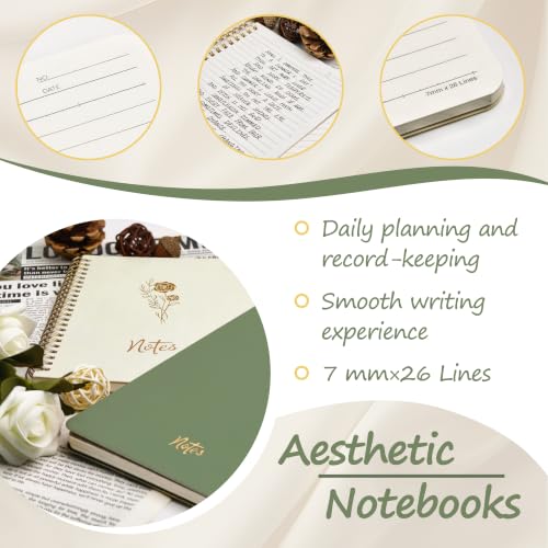 Prelady Bible Journal for Women with Storage Pocket, 2 Pack A5 College Ruled Spiral Notebook for Back to School Teen Girls - color: Beige/Sage