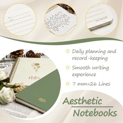 Prelady Bible Journal for Women with Storage Pocket, 2 Pack A5 College Ruled Spiral Notebook for Back to School Teen Girls - color: Beige/Sage