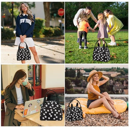 LEDAOU Kids Lunch Bag for Girls, Insulated School Lunch Box, Lightweight | Insulated interior, lightweight design, front pocket, smooth dual zippers, ideal for school and travel - color: Beige small flower