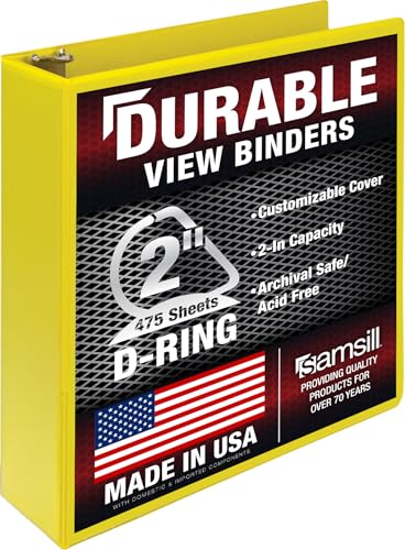 Samsill Durable 2 Inch Binder, D Ring Binder, Customizable Clear View Cover, Lemon Yellow, Holds 475 Pages - color: Yellow, size: 2 Inch