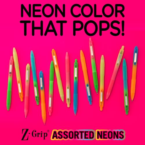 Zebra Pen Z-Grip Ombre Neon Retractable Ballpoint Pen, Black, 1.0mm, 10-Pk | Smooth Writing, Medium Point Tip, Ideal for Planners, Note-Taking, School and Office Supplies, and Everyday Writing (21201) - color: Black Ink Neon Barrel A