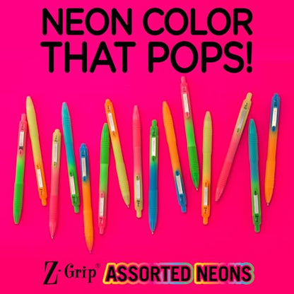 Zebra Pen Z-Grip Ombre Neon Retractable Ballpoint Pen, Black, 1.0mm, 18-Pk | Smooth Writing, Medium Point Tip, Ideal for Planners, Note-Taking, School and Office Supplies, and Everyday Writing (23018) - color: Black Ink Neon Barrel B