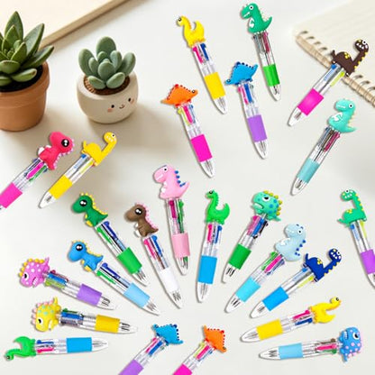 24Pcs Mini Multicolor Pens in One, 4-in-1 Cute Fun Ballpoint Pens Bulk for Dinosaur Party Favors Back to School Gifts for Classroom Birthday Gifts (Dinosaur) - style: Dinosaur