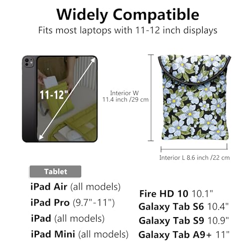 Puffy Laptop Sleeve 11-12 Inch, Soft Laptop Case, Blue Flower | Compatible with 11-12 Inch Macbook Pro/Air, Asus/Dell Xps/Lenovo Laptops, Protective Carrying Bag for Women and Men - color: Blue Flower, size: 11/12